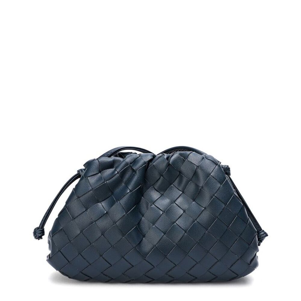 Woven Leather Crossbody Pouch - Navy